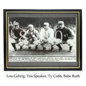 Framed Copy Of Picture Lou Gehrig Tris Speaker Ty Cobb And Babe Ruth 1928
